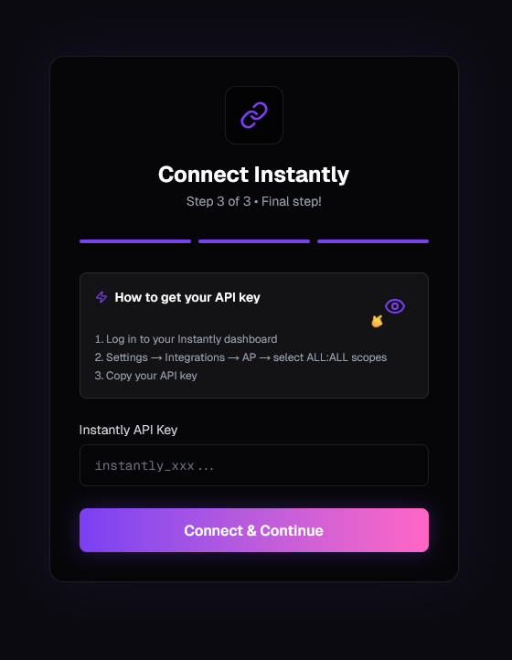 Paste API key — Connected ✅